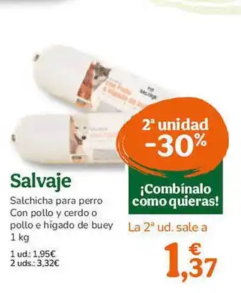 TiendAnimal 2a unidad -30% salvaje salchicha para perro con pollo y cerdo o pollo e hígado de buey oferta