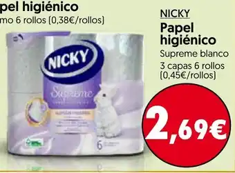 Hiper Usera Nicky Papel higiénico 6 rollos oferta