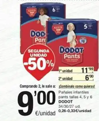SPAR Segunda unidad -50% pañales infantiles pants talas 4 5 y 6 dodot oferta