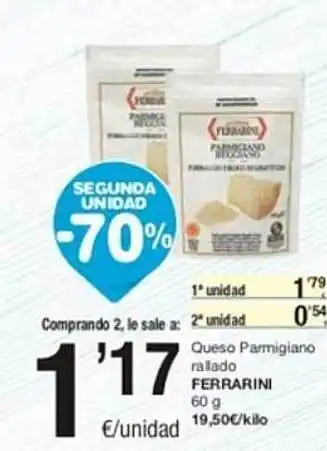 SPAR Segunda unidad -70% queso parmigiano rallado ferrarini oferta