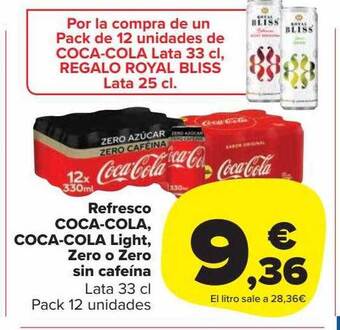 Carrefour Market Refresco coca-cola coca-cola light zero o zero sin cafeína oferta