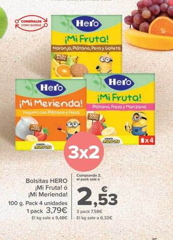 Carrefour Bolsitas hero ¡mi fruta! ó ¡mi merienda! oferta