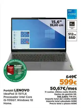 El Corte Inglés Lenovo Portátil Ideapad 3i 15ITL6 oferta