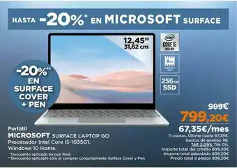 El Corte Inglés Microsoft Portátil Surface Laptop Go oferta