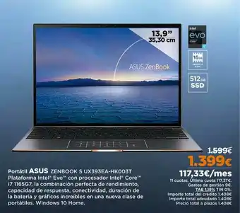 El Corte Inglés Asus Zenbook Portátil S UX393EA-HK003T oferta
