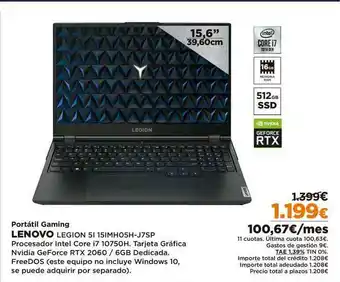 El Corte Inglés Lenovo Portátil Gaming Legion 5I 15IMH05H-J7SP oferta