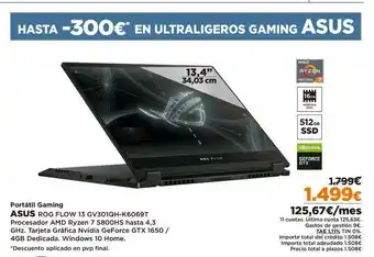 El Corte Inglés Asus Portátil Gaming Rog Flow 13 GV301QH-K6069T oferta