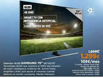 El Corte Inglés Samsung Televisor Qled 75" QE75Q75T oferta