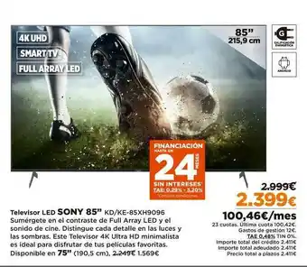 El Corte Inglés Sony Televisor Led KD/KE-85XH9096 oferta
