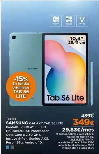 El Corte Inglés Samsung Galaxy Tablet S6 Lite oferta