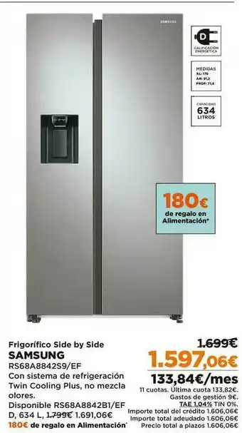 El Corte Inglés Samsung Frigorifico Side By Side RS68A8842S9/EF oferta