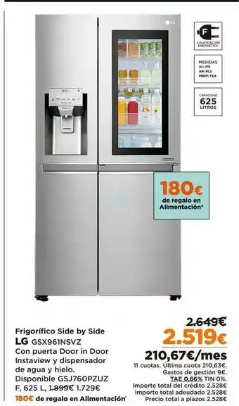 El Corte Inglés LG Frigorifico Side By Side GSX961NSVZ oferta