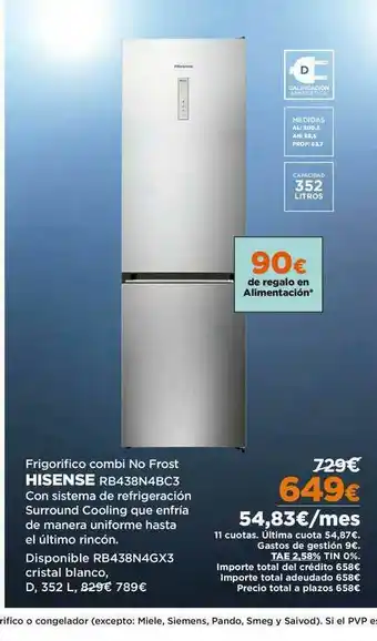 El Corte Inglés Hisense Frigorifico Combi No Frost RB438N4BC3 oferta