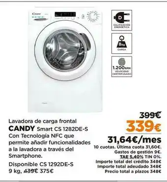 El Corte Inglés Candy Lavadora De Carga Frontal Smart CS 1282DE-S oferta