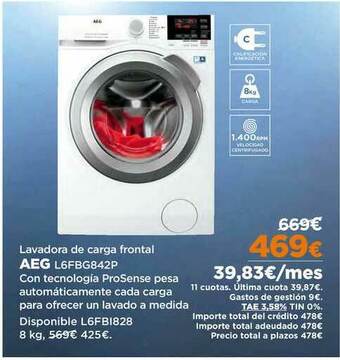 El Corte Inglés Aeg Lavadora De Carga Frontal L6FBG842P oferta