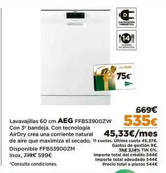 El Corte Inglés Aeg Lavavajillas 60cm FRB53900ZW oferta