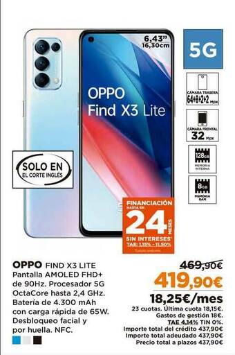 El Corte Inglés Oppo Find X3 Lite oferta