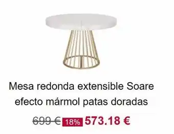 Muebles Menzzo Mesa redonda extensible soare efecto mármol patas doradas 699 € 18% 573.18 € oferta
