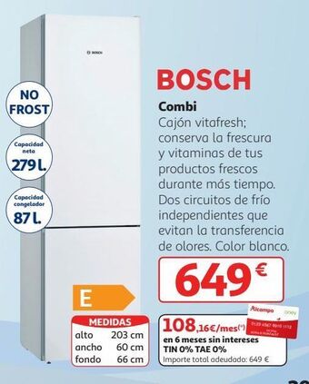 Alcampo Frigorífico combi bosch oferta