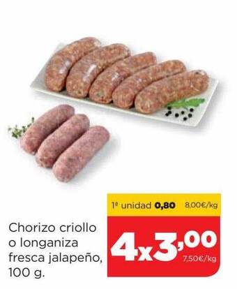 Alimerka Chorizo criollo o longaniza fresca jalapeño oferta