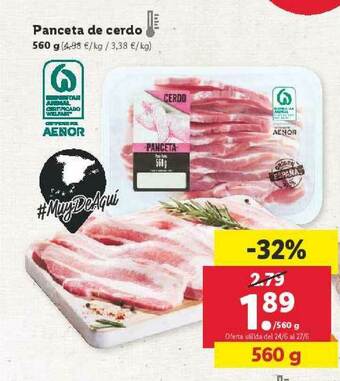 Lidl Panceta De Cerdo 560 G oferta