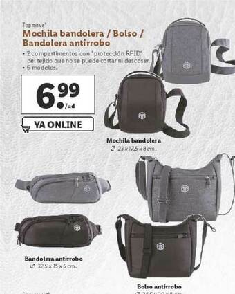 Lidl Topmove Mochila Bandolera - Bolso - Bandolera Antirrobo oferta