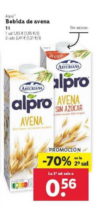 Lidl Alpro Bebida De Avena 1L oferta