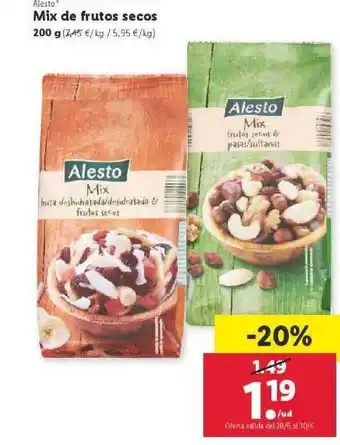 Lidl Alesto Mix De Frutos Secos 200 G oferta