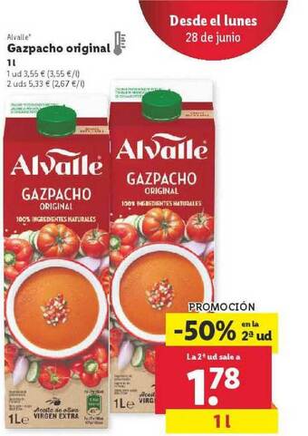 Lidl Alvalle Gazpacho Original 1L oferta