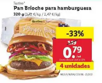 Lidl Tastino Pan Brioche Para Hamburguesa 320 G oferta