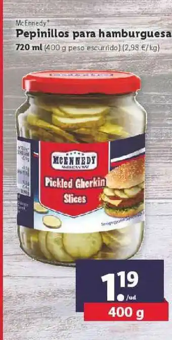 Lidl McEnnedy Pepiniloos Para Hamburguesa 720 ML oferta