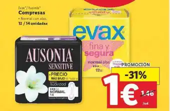 Lidl Evax - Ausonla Compresas 12 -14 Unidades oferta