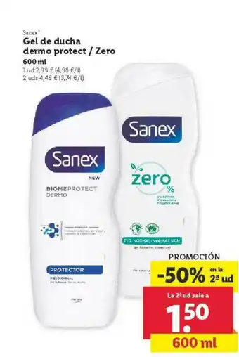 Lidl Sanex Gel De Ducha Dermo Protect - Zero 600 ML oferta
