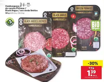Lidl Hamburguesa De Vacuno Pirineos - Black Angus - Con Cerdo Ibérico 180 G oferta