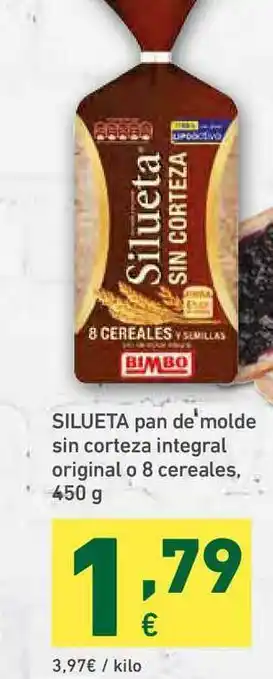 HiperDino Silueta Pan De Molde Sin Corteza Integral Original O 8 Cereales 450 G oferta