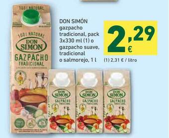 HiperDino Don Simón Gazpacho Tradicional, Pack 3x330 ML (1) O Gazpacho Suave, Tradicional O Salmorejo 1L oferta
