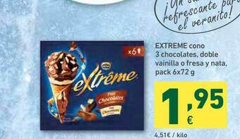 HiperDino Extreme Cono 3 Chocolates, Doble Vainilla O Fresa Y Nata Pack 6x72 G oferta