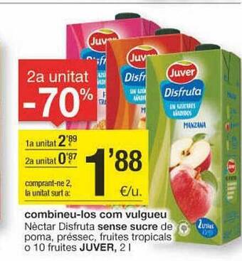 BonpreuEsclat 2a unitat -70% nèctar disfruta sense sucre de poma préssec fruites tropicals o 10 fruites juver oferta