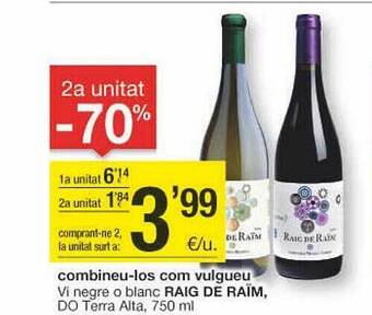BonpreuEsclat 2a unitat -70% vi negre o blanc raig de raïm do terra alta oferta