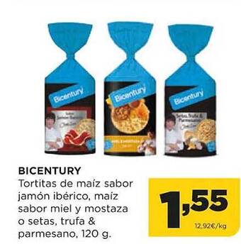 Alimerka Bicentury tortitas de maíz sabor jamón ibérico maíz sabor miel y mostaza o setas trufa & parmesano oferta
