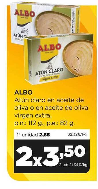 Alimerka Albo atún claro en aceite de oliva o en aceite de oliva virgen extra oferta