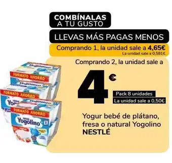 Supeco Yogur bebé de plátano, fresa o natural yogolino nestlé oferta