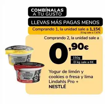 Supeco Yogur de limón y cookies o fresa y lima lindahls pro + nestlé oferta
