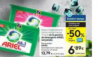 Caprabo ARIEL en la gamma de detergents senyalada oferta
