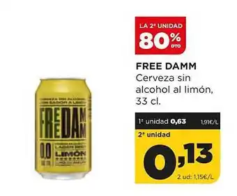 Alimerka La 2a unidad 80% dto free damm cerveza sin alcohol al limón oferta