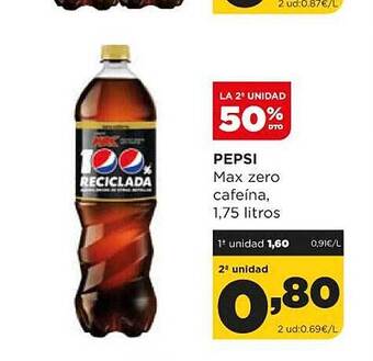 Alimerka La 2a unidad 50% dto pepsi max zero cafeína oferta