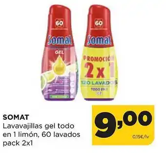 Alimerka Somat lavavajillas gel todo en 1 limón 60 lavados pack 2x1 oferta