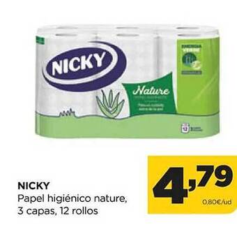 Alimerka Nicky papel higiénico nature 3 capas 12 rollos oferta