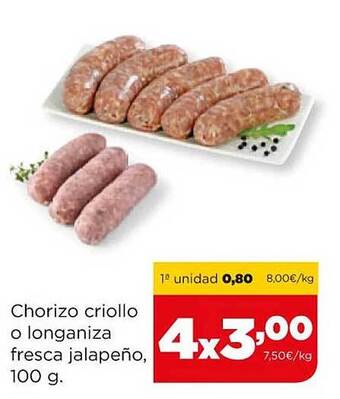 Alimerka Chorizo criollo o longaniza fresca jalapeño oferta