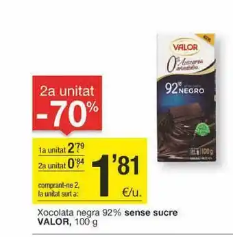 BonpreuEsclat 2a unitat -70% xocolata negra 92% sense sucre valor oferta